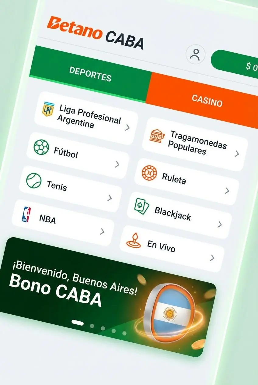 Interfaz amigable de la app Betano CABA Argentina para apuestas y casino