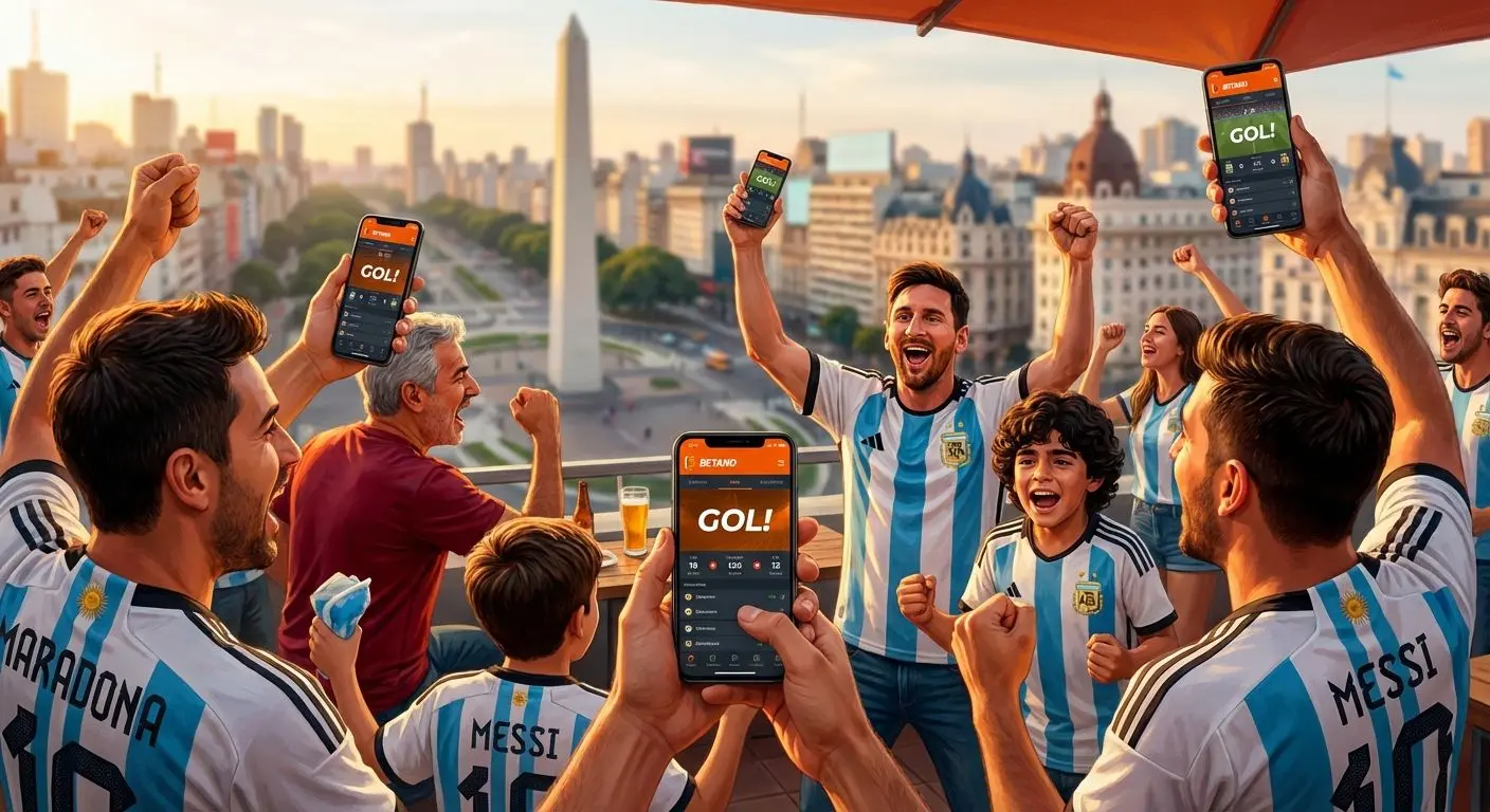 Cinco hinchas argentinos apostando en Betano desde Buenos Aires con sus móviles