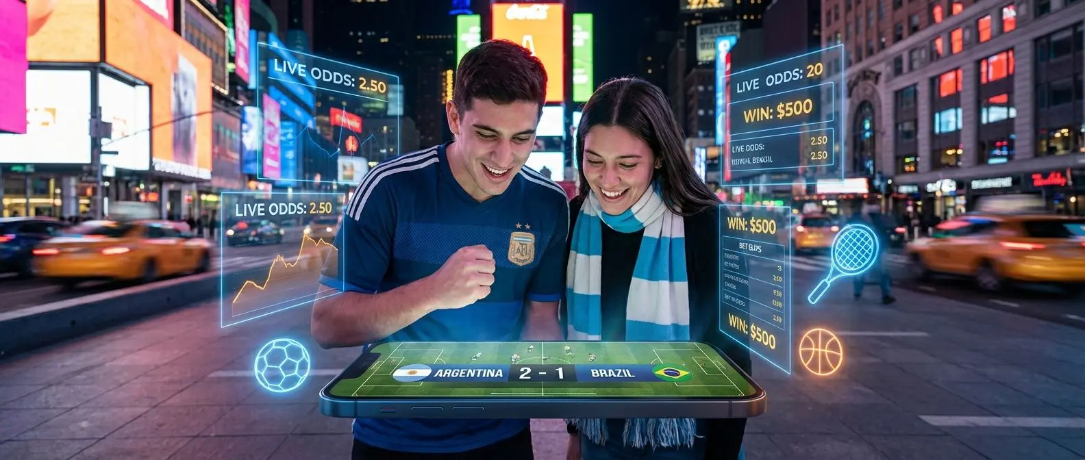 Apuesta deportiva en Argentina desde el móvil, con interfaz vibrante y deportes populares