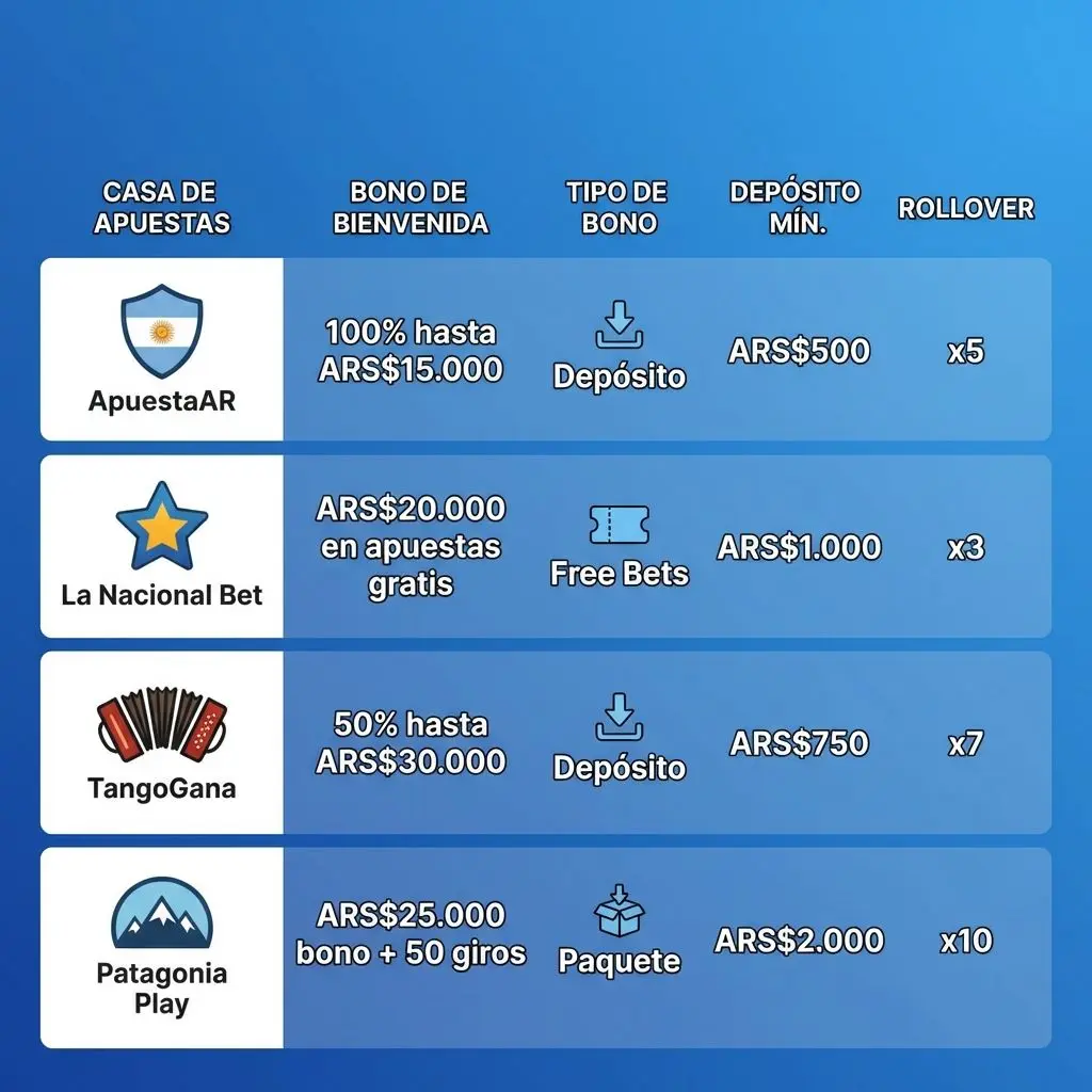Comparativa visual de bonos de bienvenida en apuestas argentinas