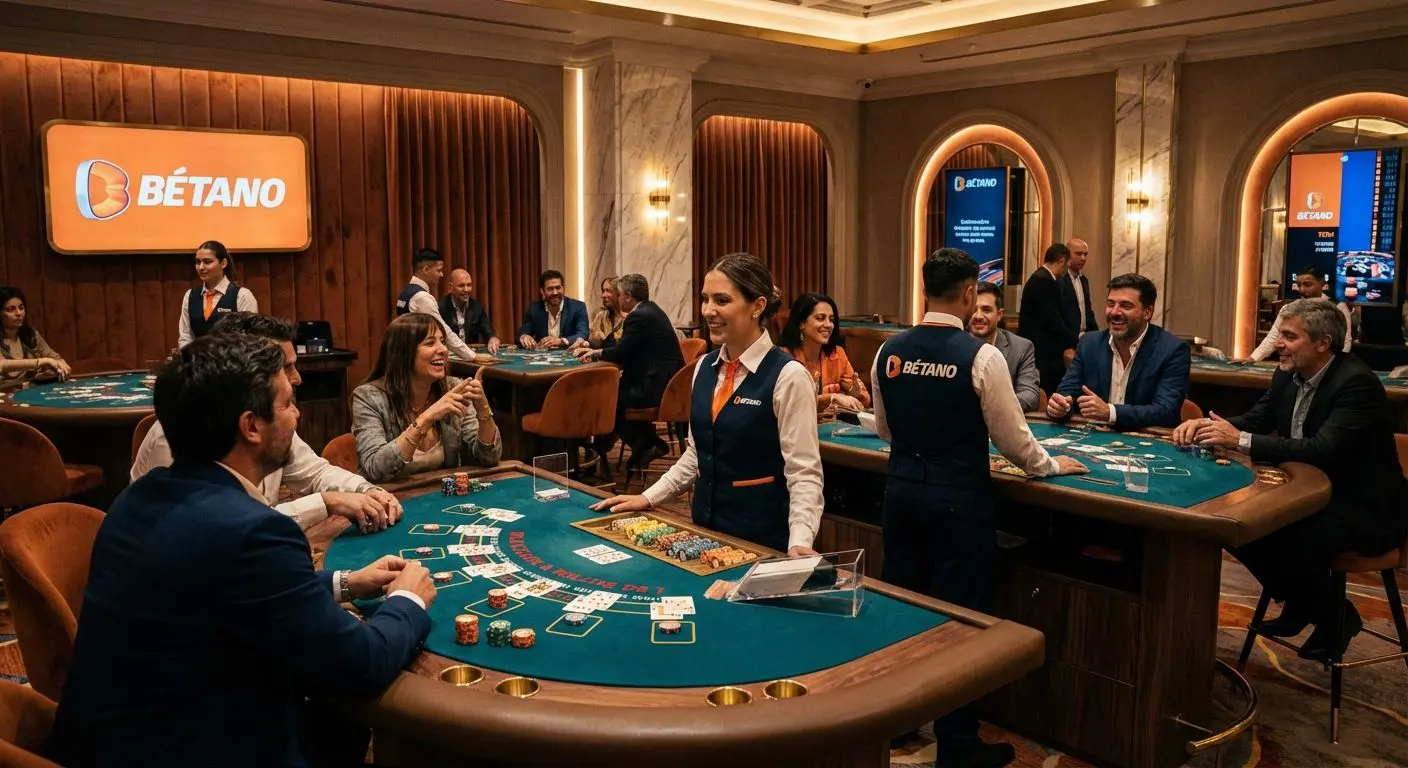 Escena de casino en vivo con crupieres y jugadores argentinos interactuando en Betano