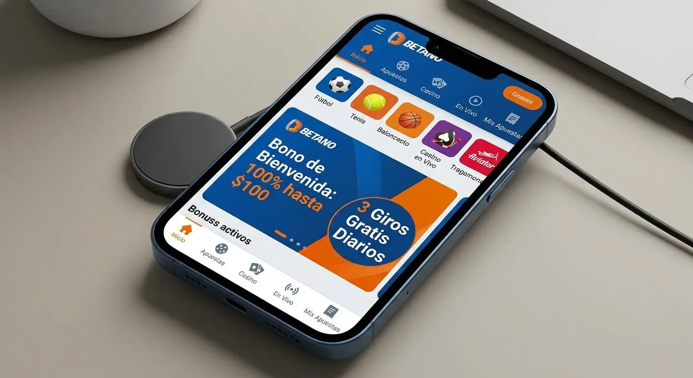 Pantalla principal de la app casino Betano con bonos y menú intuitivo