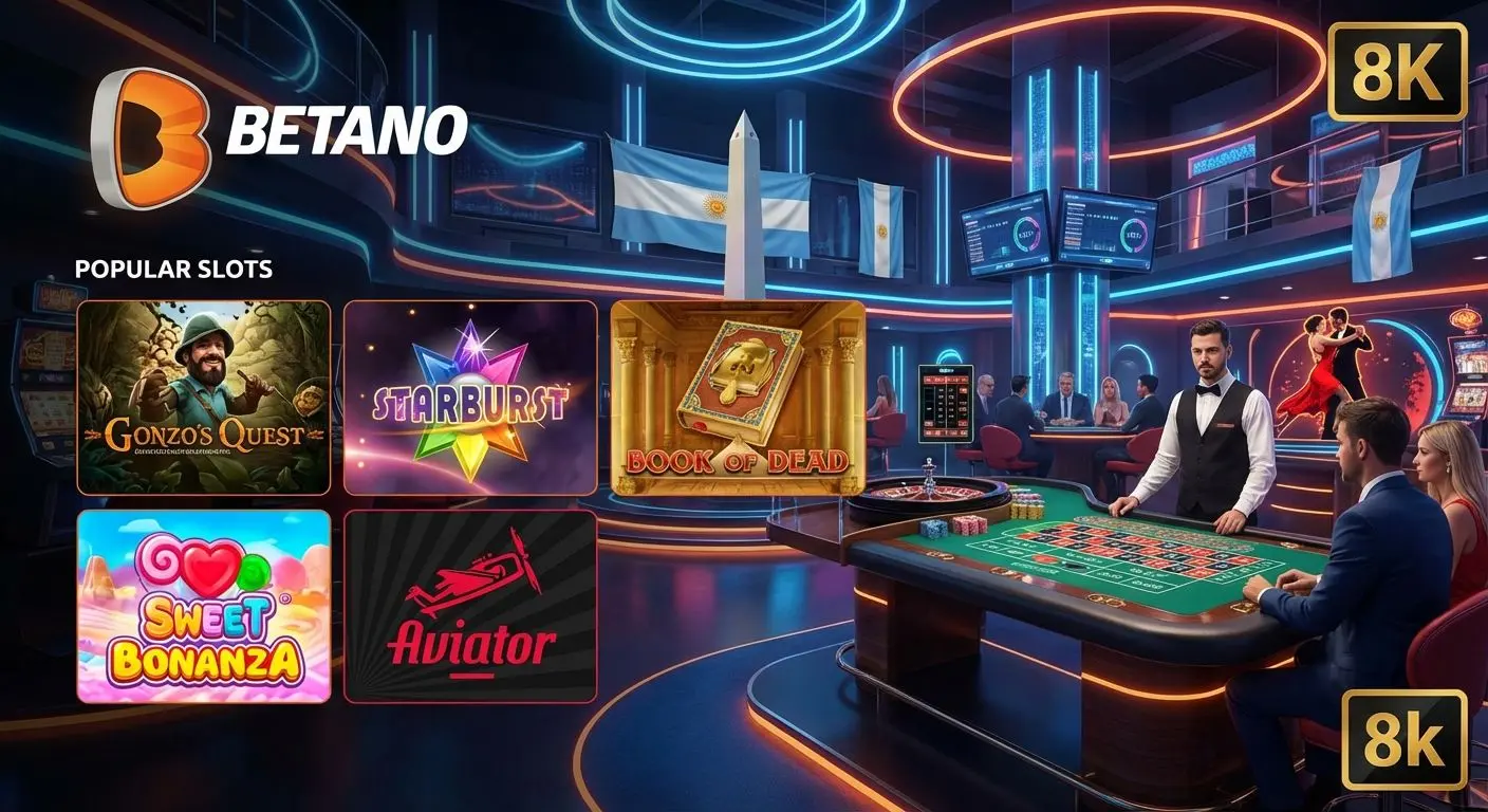 Selección de tragamonedas y mesas en vivo en casino Betano Argentina