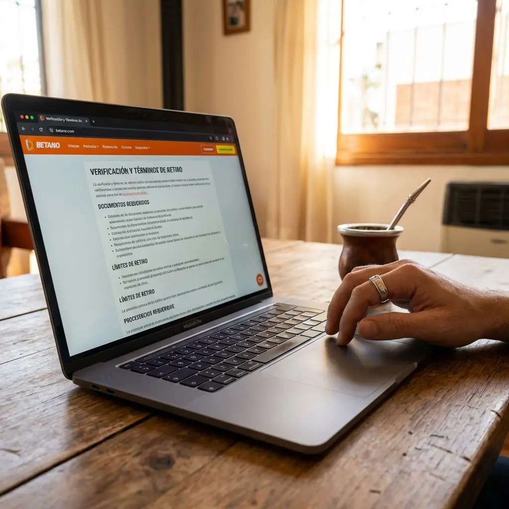 Usuario argentino revisa verificación y datos de retiro en Betano desde notebook.