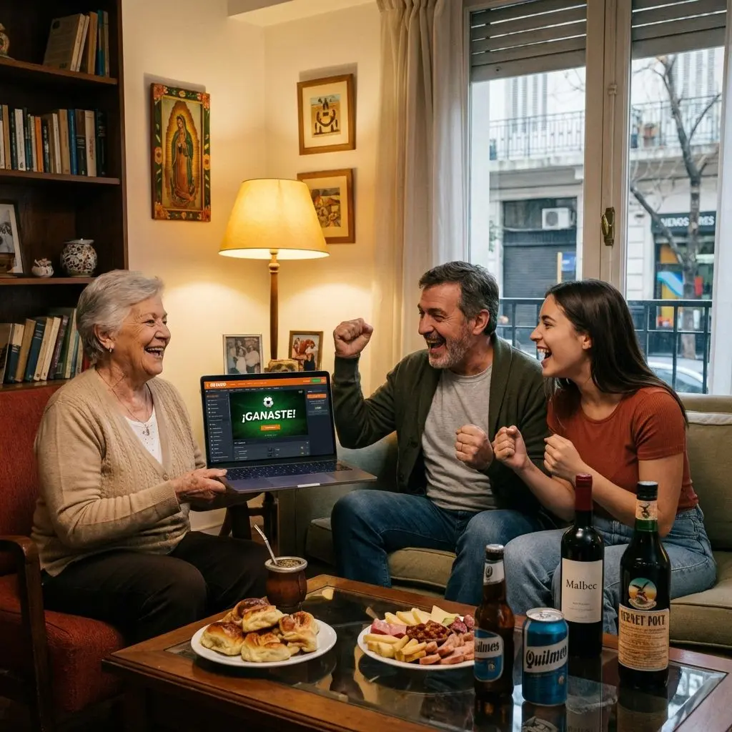 Usuarios argentinos disfrutando y celebrando ganancias en Betano en ambiente doméstico.