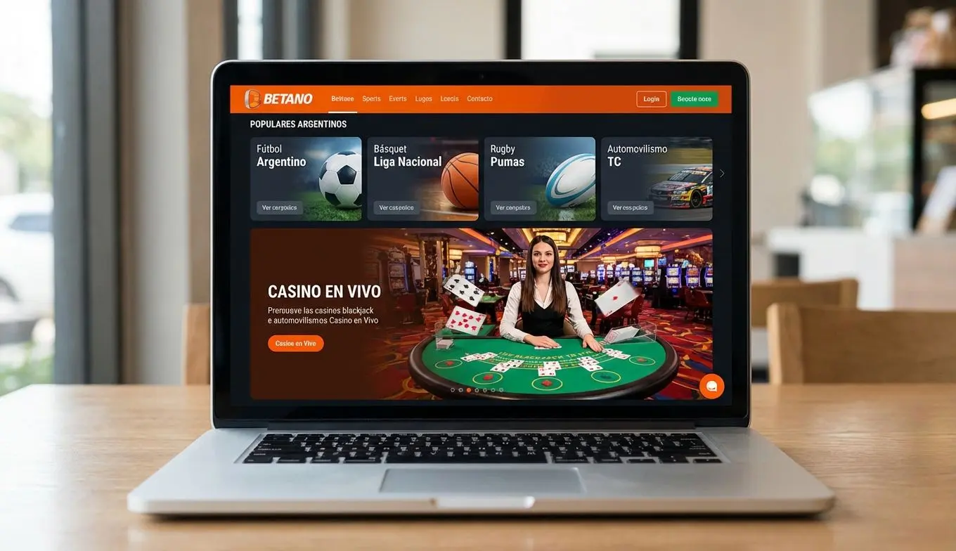 Vista de la interfaz de Betano mostrando apuestas deportivas y casino en vivo.