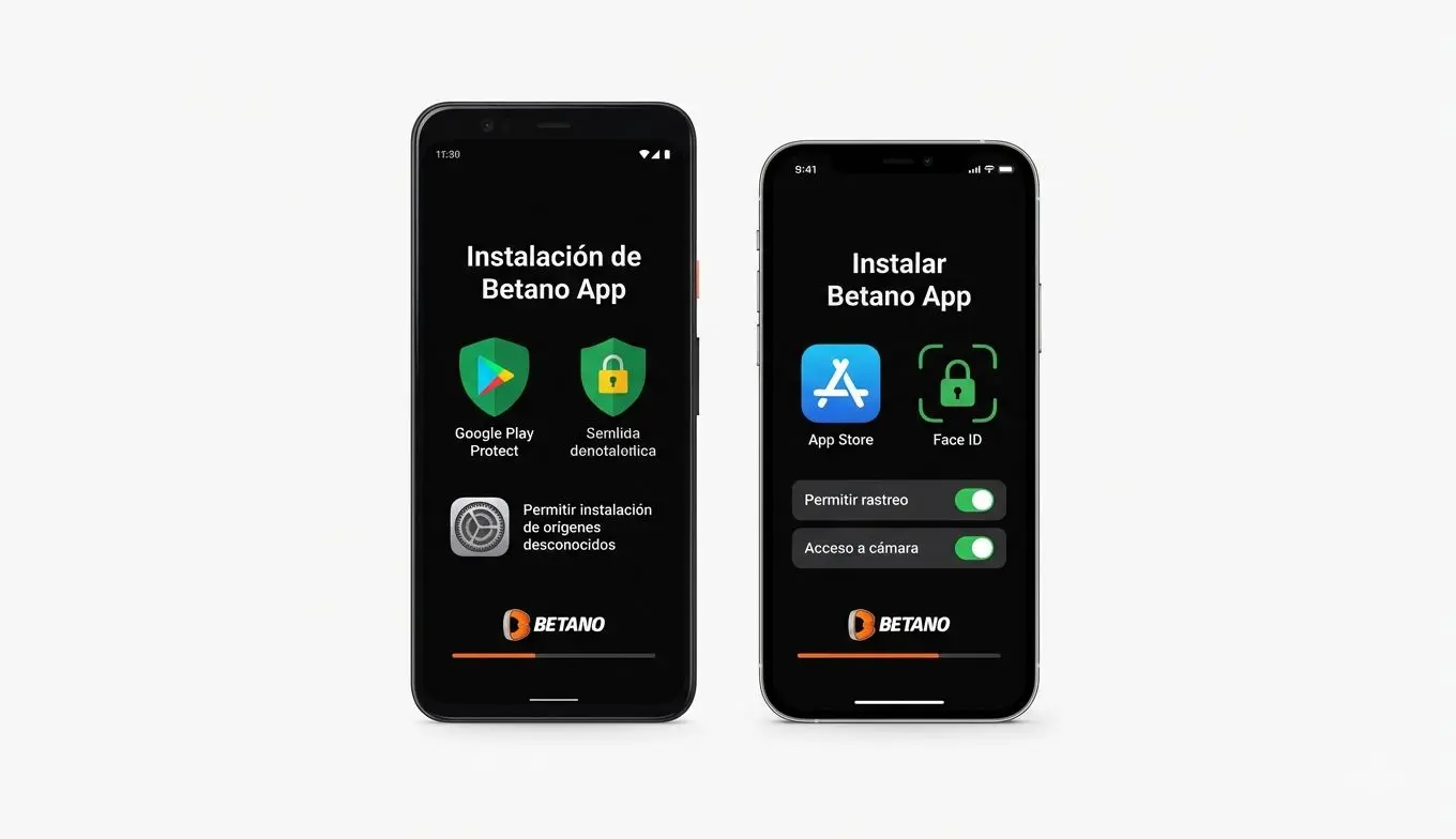 Proceso de instalaci&oacute;n de Betano App en Android y iOS en paralelo.