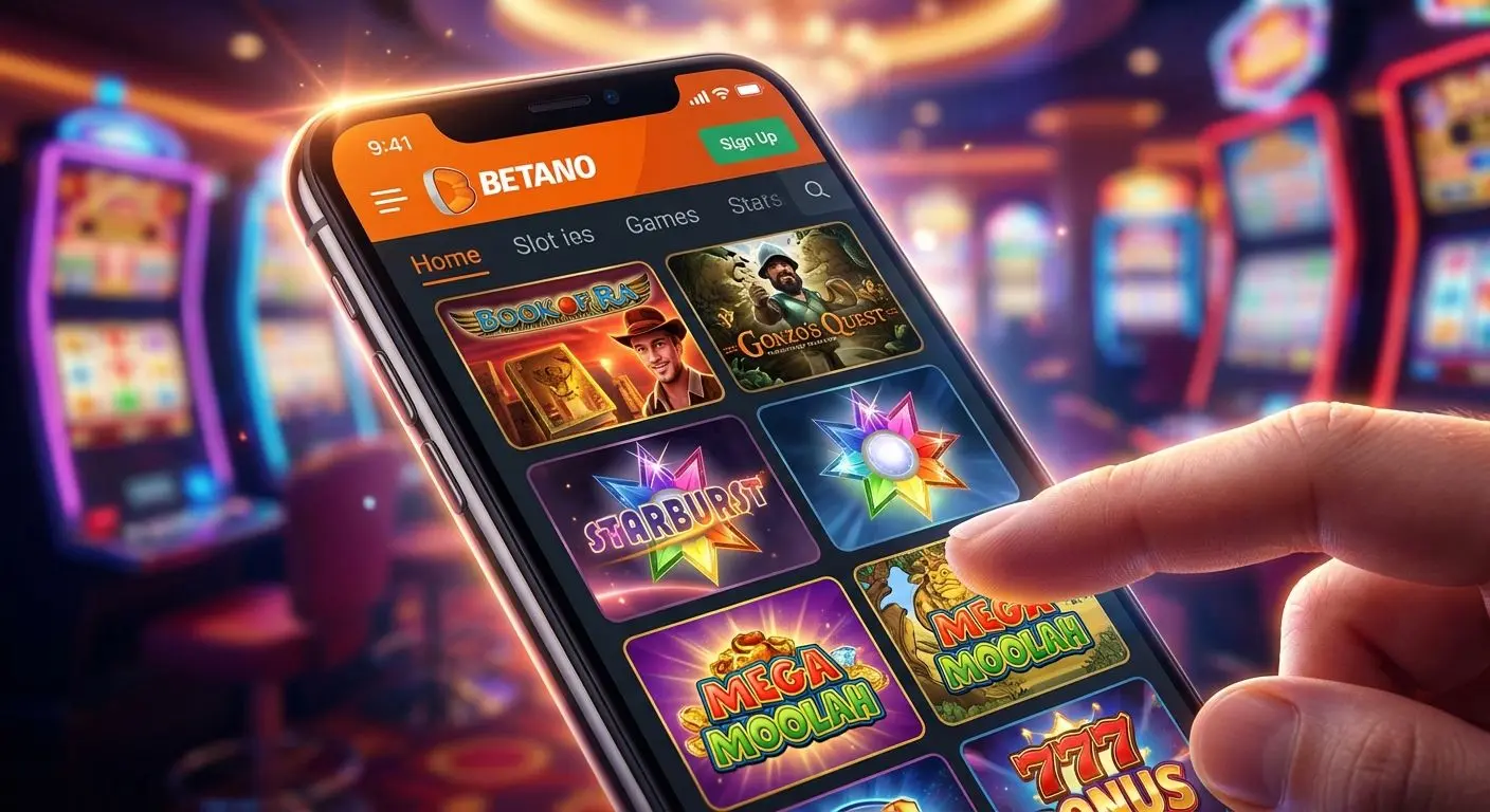 Selección de slots Betano en móvil con interfaz amigable y juegos destacados