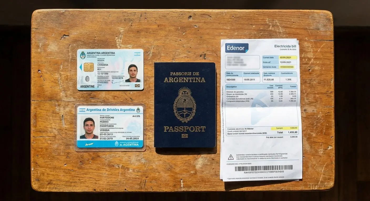 Documentos necesarios para validar identidad en Betano sobre escritorio de madera.